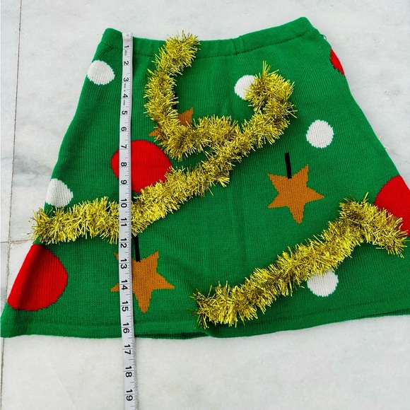 Womens Ugly Christmas Skirt Knit Stretch Mini Ornament Tinsel Green Red Small - Picture 5 of 9